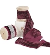HUIHUANG Burgundy Velvet Ribbon 1 inch Frayed Velvet Ribbon Wine Red Silk Velvet Ribbons for Orna...