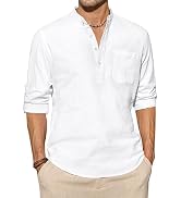 J.VER Men's Cotton Linen Shirts Casual Long Sleeve Henley Shirt Hippie Beach Tops Vacation T Shir...