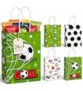 Homoyoyo Soccer Party Favor Bags with Handles, 24 Pack Soccer Treat Bags, Kraft Paper Goodie Pouc...