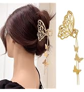 Butterfly Hair Claw Clips - 1 Pack Metal Gold Hair Clips with Butterfly Tassel Elegant Design Hol...
