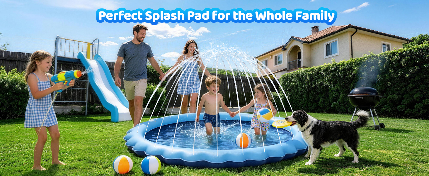 Meowant Splash Pad, Dog Pool, Not-Slip Sprinkler Play Mat