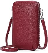 RNIEGA Small Cell Phone Purse Bags for Women Leather Wallet with Credit Card Slots,Burgundy