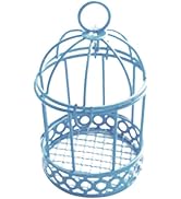 Blue Miniature Metal Wire Bird Cage Tealight Candle Holder Hanging Birdcage Lantern Wedding Candy...