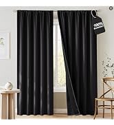 NICETOWN 100% Black Out Curtains 84 inch Long for Living Room, Rod Pocket Blackout Window Treatme...