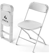 MAKE CHANGES White Folding Chairs 4 Pack, Plastic Folding Chairs for Outside, Heavy Duty Foldable...