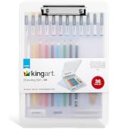 KINGART Drawing Set with Drawing Board Case (112), 36 pc Art Supplies Kit with Oil Pastels, Color...