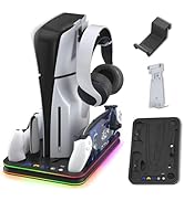 PS Portal Accessories, PS5 Charger Stand with Cooling Fan, RGB LED Controller Dock, Edge Controll...