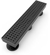 WEBANG 12 Inch Shower Linear Black Drain Rectangular Floor Drain with Accessories Square Hole Pat...