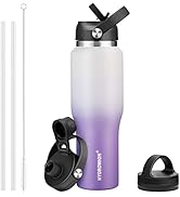 HYDROWION Stainless Steel Water Bottle, 32oz Tumbler Water Flask W/Straw Lid, Spout Lid and Flex ...