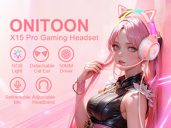 X15Pro Pink Lightweight Gaming Headset