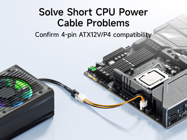ATX 4-Pin CPU Extension Cable, 8 inches Power Supply Extension Cable, ATX 4-Pin CPU Extension