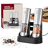 Sonhomay Electric Salt and Pepper Grinder Set, Rechargeable Salt Pepper Grinder Set with Base Adj...
