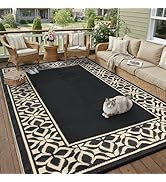 PureCozy Outdoor Plastic Straw Rug Black Large Outside Waterproof Outdoor Patio 5x8 Carpet Geomet...