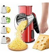 VEKAYA Rotary Cheese Grater Hand Crank with 4 Interchangeable Stainless Steel Blades, Large Manua...