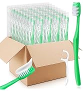 HAIFOTRVA 200 Packs Disposable Toothbrushes with Floss,Green Single Use Individually Wrapped Disp...
