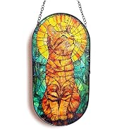 Stained Glass Suncatcher, 10.2"x5.1" Ginger-Cat Window Hanging Decor | Indoor Outdoor Sun Catcher...
