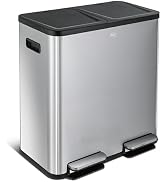 Home Zone Living 21 Gallon Large Dual Compartment Step Trash Can with Soft-Close Lids, Stainless ...