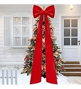 Iceyyyy 59 Inch Huge Red Bow Christmas Tree Topper,Double-Layer Large Red Velvet Decorate Bows,Ex...