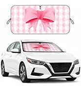 Pink Bow Car Windshield Sun Shade for Women, Cute Front Window Sunshade for Small Cars, Girly Pin...