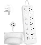 6Ft Power Strip with Individual On/Off Switches, Flat Plug Extension Cord with 6 Outlets & 4 USB ...