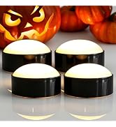 EZiKitchen 4 Pack Halloween Pumpkin Lights Jack O Lantern Lights Black Battery Operated Candles L...