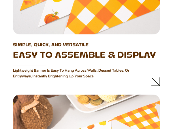 Thanksgiving banner decorations Autumn Triangle Flag Fall party with Plaid, Pumpkin & Maple Leaf