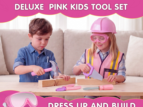 Deluxe Pink Kids Tool Set for Creative Little Builders