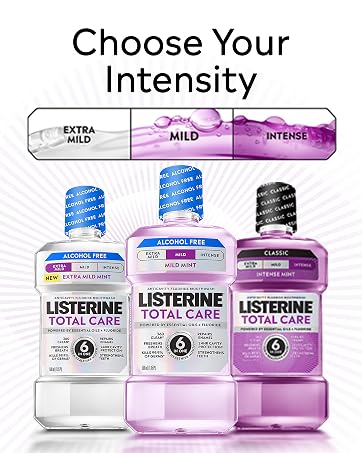 From extra mild to intense, Listerine Total Care Mouthwash is available in 3 intensity levels