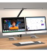 CHARYJOD LED Desk Lamp for Office Home, Architect Desk Lamp with Clamp Dual Screen Computer Monit...