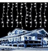 kemooie 400 LED Outdoor Curtain Lights, 26.2FTx3.3FT Hanging Curtain String Lights, Connectable 8...