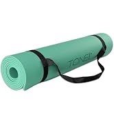 Tone Fitness Yoga Mat 1/4" Thick Non Slip Exercise & Pilates Mat for Home Workouts with Carrying ...