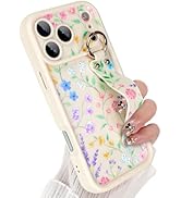 Jefonha Compatible with iPhone 17 Pro Max Case with Finger Hand Strap for Girls Women, Cute Flowe...