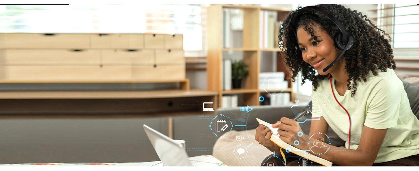 binaural headset wired headphone for kids noise reduction headset with mic volume control mute