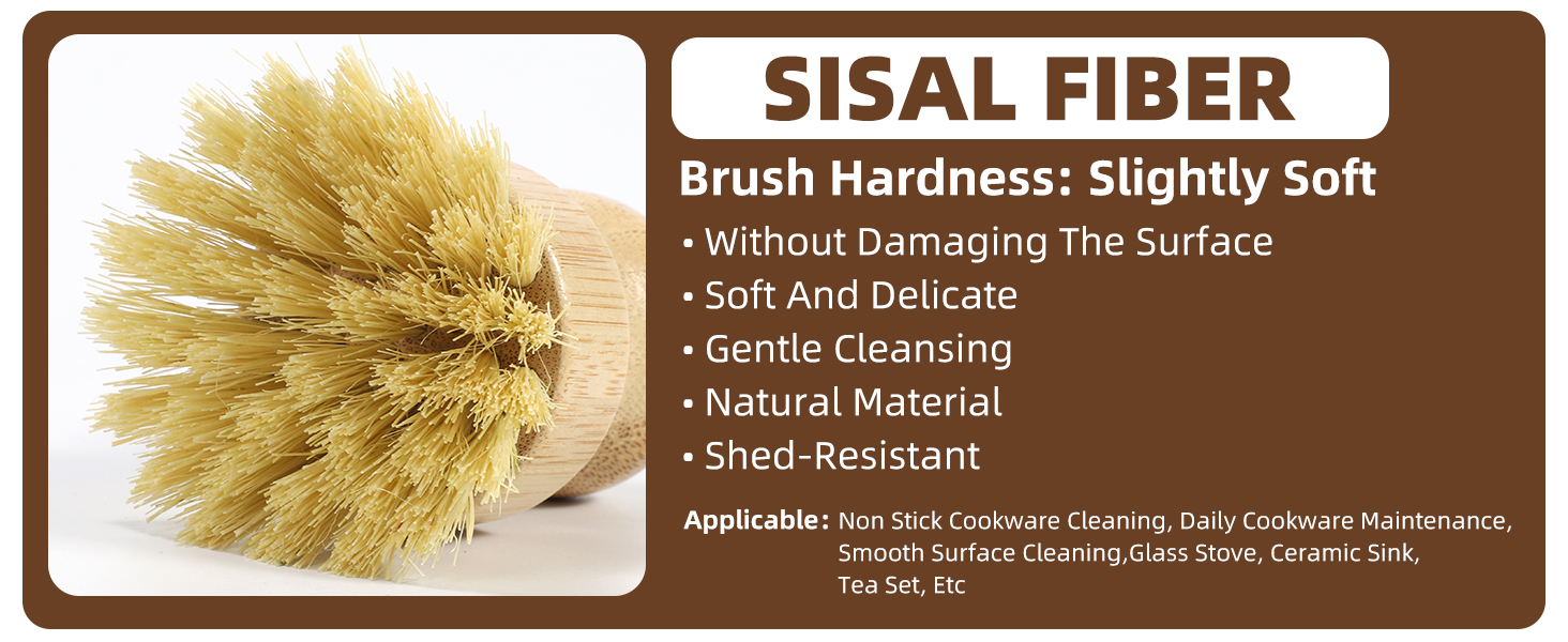 bamboo dish brush with sisal fiber bristle