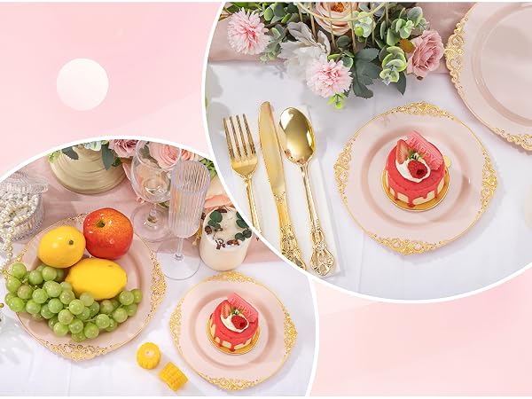 pink plastic plates