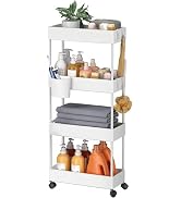 Pipishell Slim Storage Cart with Wheels, 4 Tier Bathroom Storage Organizer Rolling Utility Cart f...