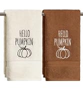 Artoid Mode 2 Pcs Caramel Beige Hello Pumpkin Fall Embroidered Hand Towels for Bathroom, 100% Cot...