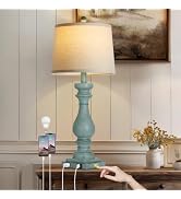 luxeflow 29" Tall Farmhouse Table Lamp for Living Room,Retro Blue Bedside Lamps with USB C+A Port...