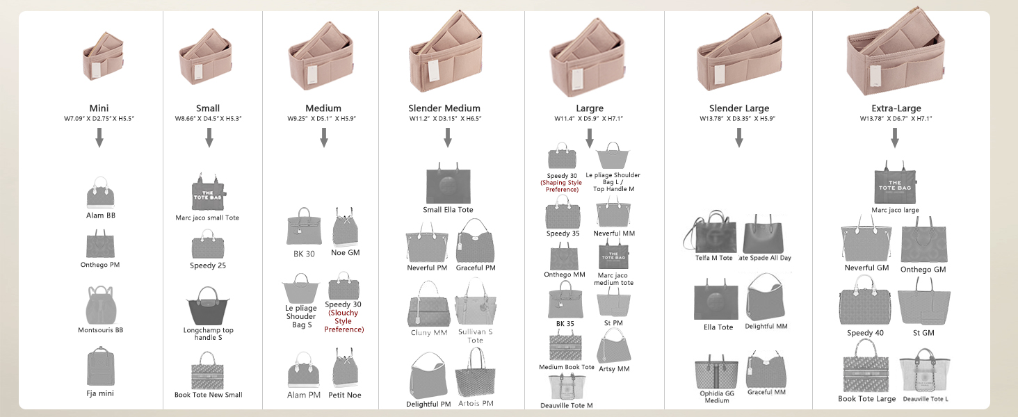 Dimension of Purse Organizer Insert