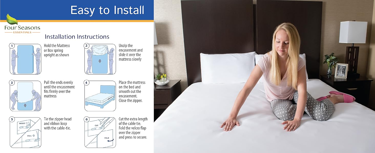 easy to install, stand mattress on end and slide protector over top of mattress