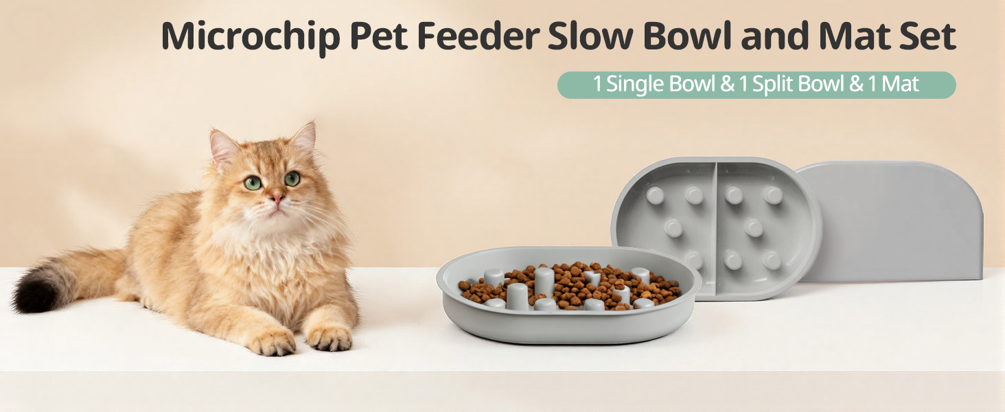 Microchip Pet Feeder Slow Bowl and Mat Set