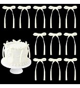 30 Pack Ivory Ribbon Bows for Cake Cream Bow Cake Toppers Bow Birthday Decorations Coquette Bow C...