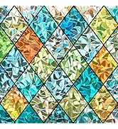Sunbaby Window Privacy Film Stained Glass Decorative Rainbow Window Cling 3D Static Clings Colorf...