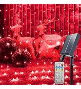 YAOZHOU Solar Christmas Net Lights Outdoor Waterproof,Red 264Led 9.9Ft*6.6Ft Mesh Lights 8 Modes ...