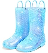 OlyPegic Girls Rain Boots Kids Rain Boots Glitter Waterproof Lightweight Easy-on Handles Outdoor ...