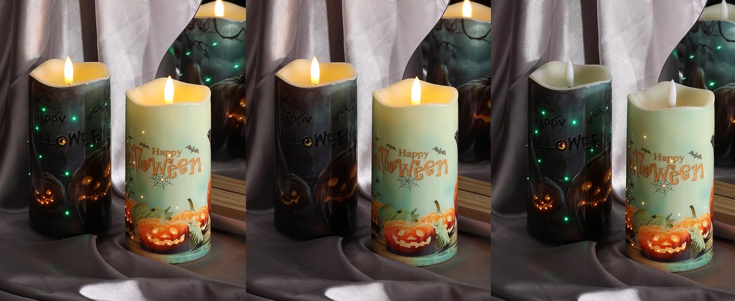 Pumpkin Fiber Optic Flameless Pillar Candles 04
