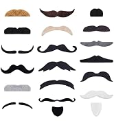 KICNIC Fake Mustache Self Adhesive 20 Designs Novelty Hairy Beard Costume Facial Hair for Christm...