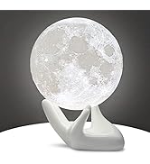 BRIGHTWORLD Moon Lamp, 3.5 inch 3D Printing Lunar Lamp Night Light with White Hand Stand as Kids ...