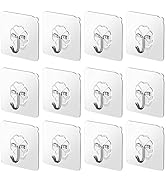 Ninth Five 12Pack Adhesive Hooks for Hanging Wall Hooks, 22lb Strong Sticky Ceiling Door Hooks, S...