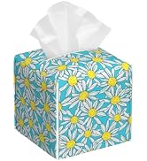 Camomile Daisy Tissue Box Cover,Tissue Box Holder Square with Bottom Belt,Waterproof Leather Orga...